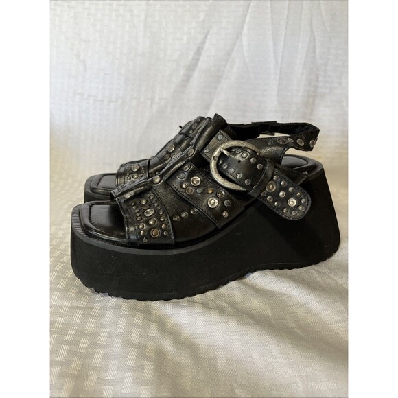 Free People Shoes - Free People Ace Studded Wedges Womens 7 Platform Black Leather Whimsy Goth